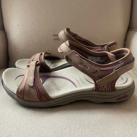Abeo Goleta BIOSystem Sandals Brown Tan Leather Arch Support Shoes sz 11 M NWOT - Picture 2 of 5